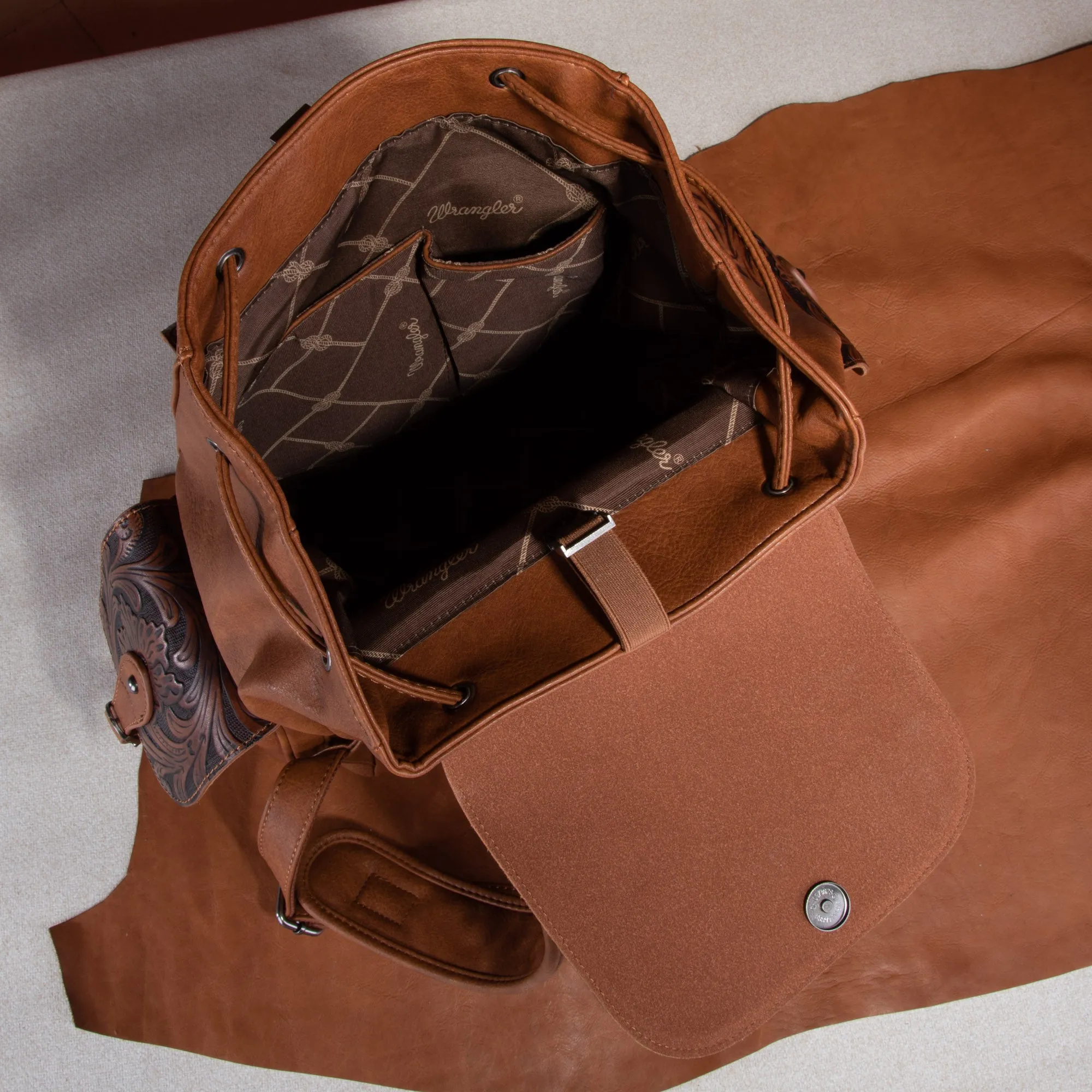 WG12-9110B  Wrangler Vintage Floral Tooled Backpack - Brown