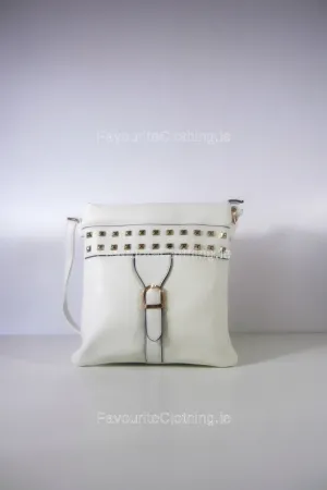 White Stud Shoulder Strap Handbag