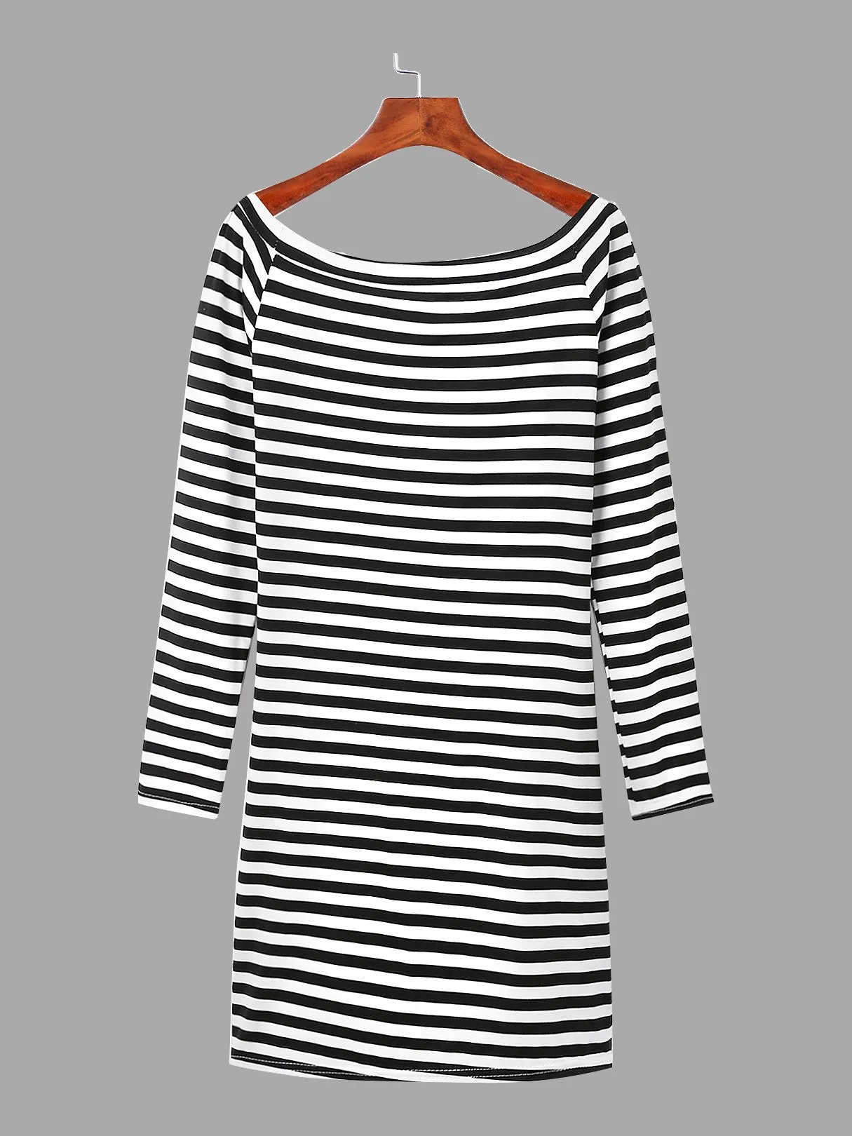 Wholesale Bateau Off The Shoulder 3/4 Sleeve Length Stripe Mini Dress