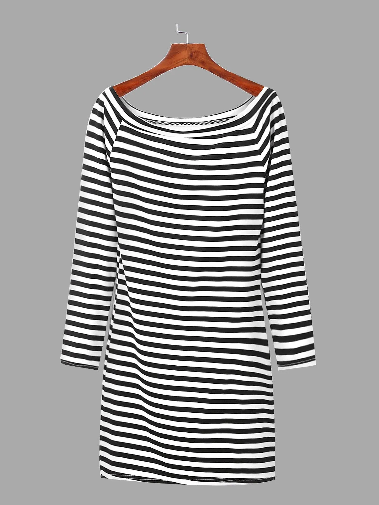 Wholesale Bateau Off The Shoulder 3/4 Sleeve Length Stripe Mini Dress