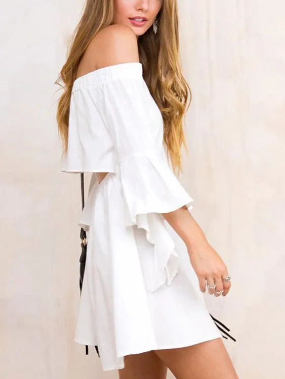 Wholesale Black Bateau Off The Shoulder Long Sleeve Plain Mini Dresses