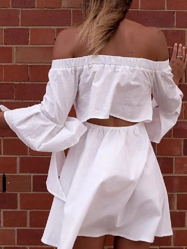 Wholesale Black Bateau Off The Shoulder Long Sleeve Plain Mini Dresses