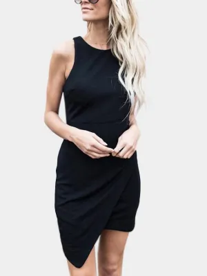 Wholesale Black Sleeveless Irregular Asymmetrical Hem Mini Dresses