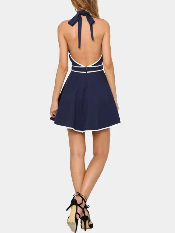 Wholesale Navy Halter Sleeveless Backless Mini Dresses