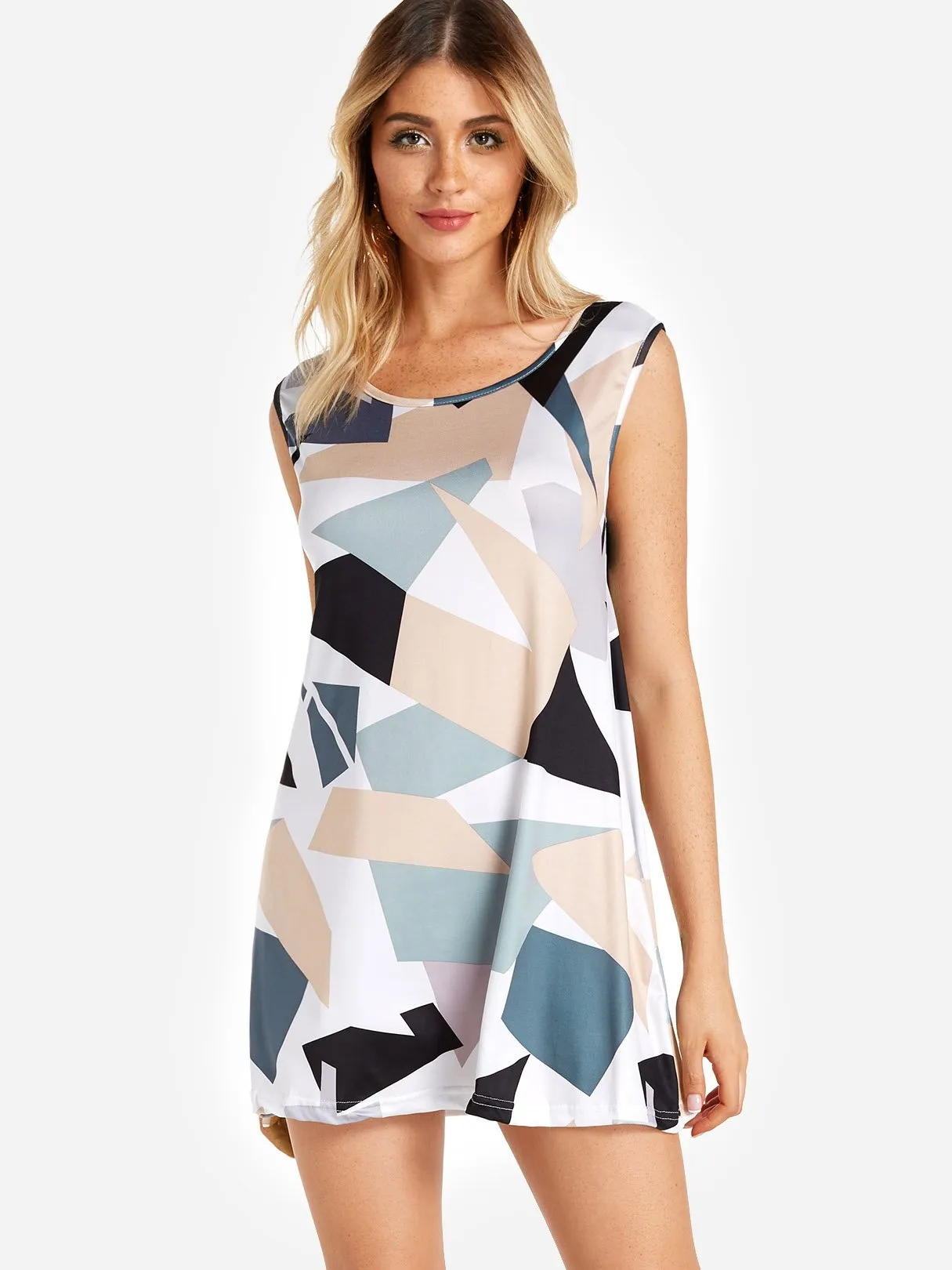 Wholesale Scoop Neck Sleeveless Geometrical Mini Dress