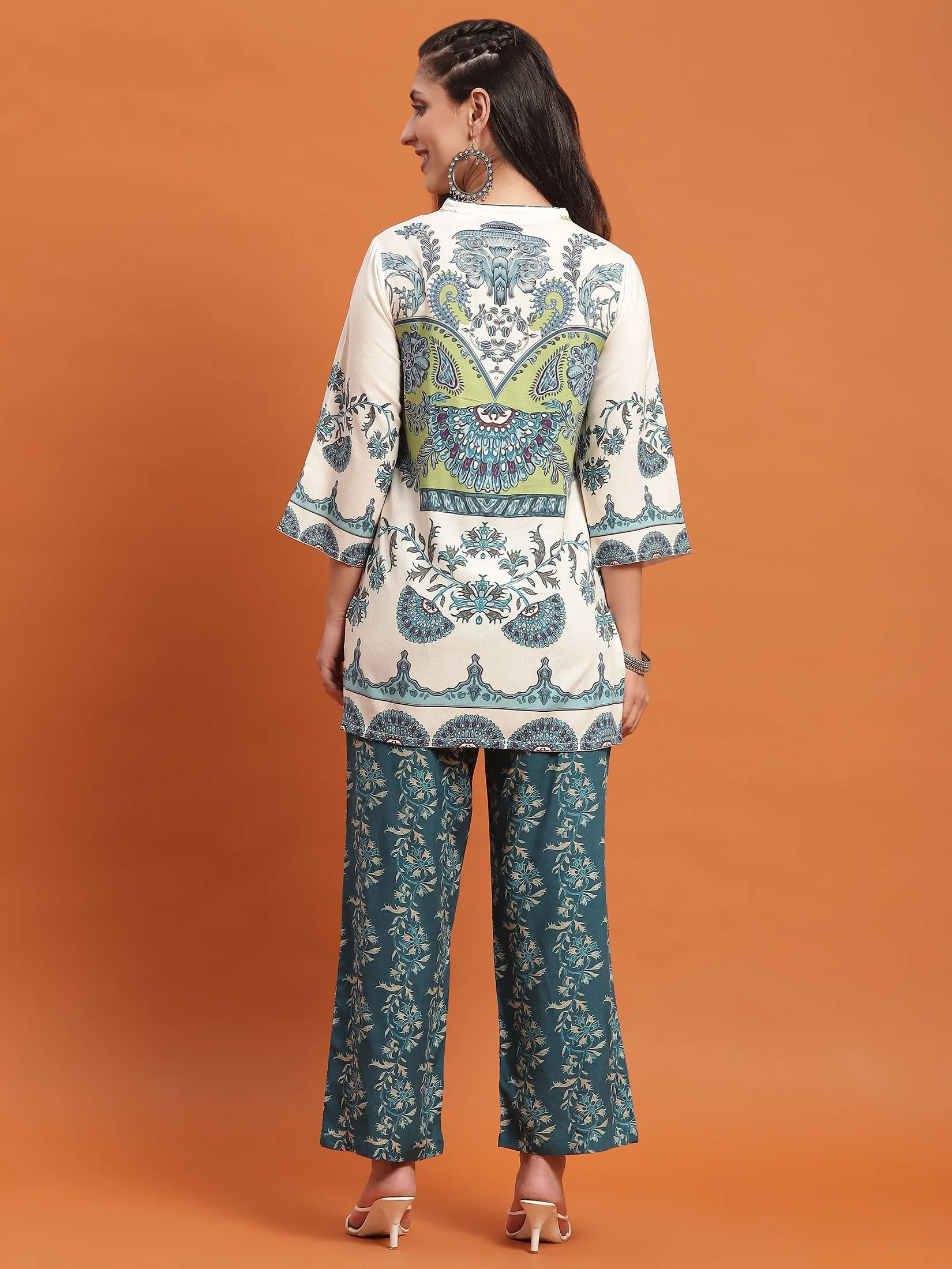 Women Cream Ornamental Print Co-Ord Set