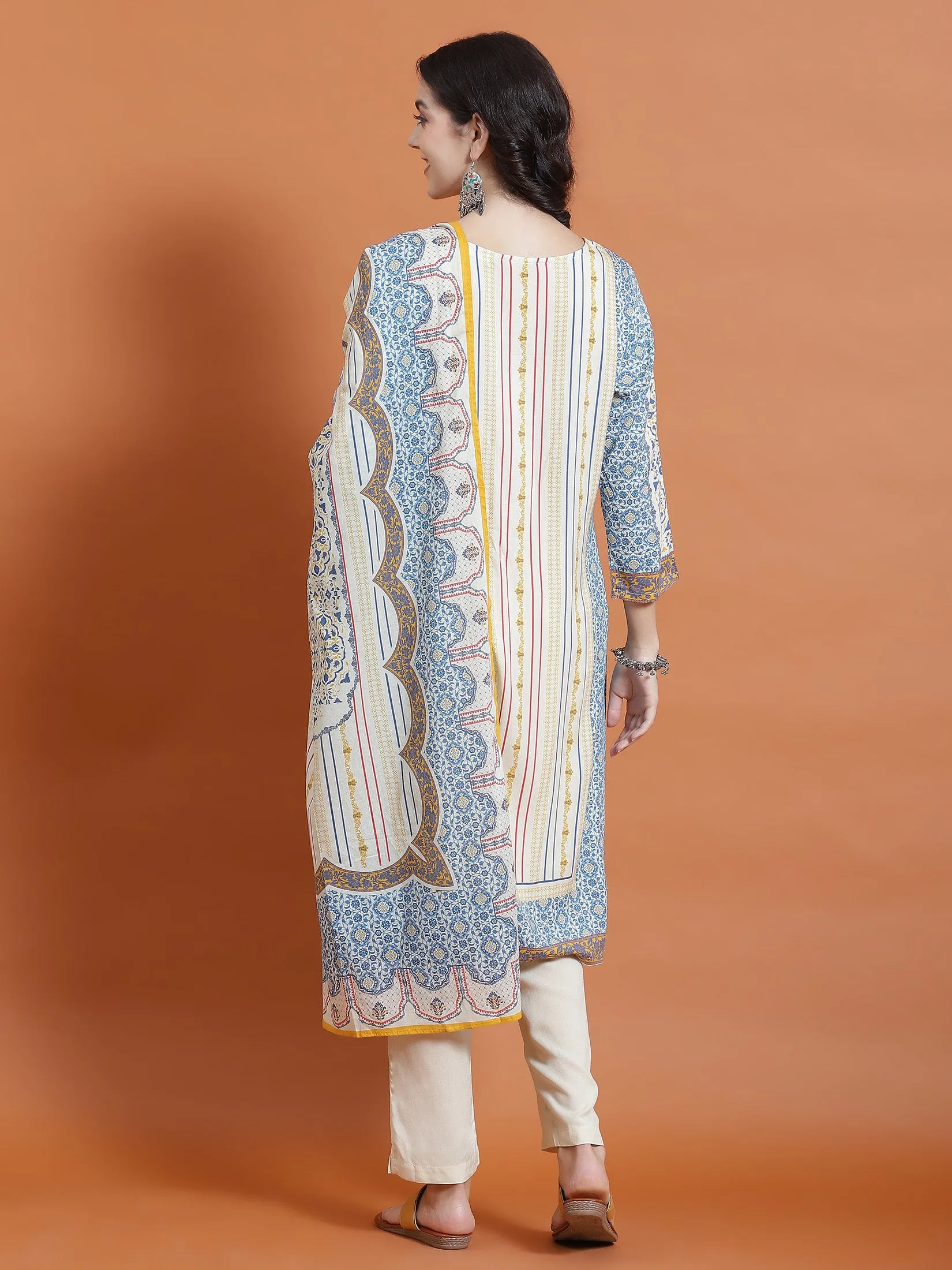 Women MultiOrnamental Print Kurta Trouser Dupatta