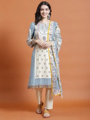 Women MultiOrnamental Print Kurta Trouser Dupatta