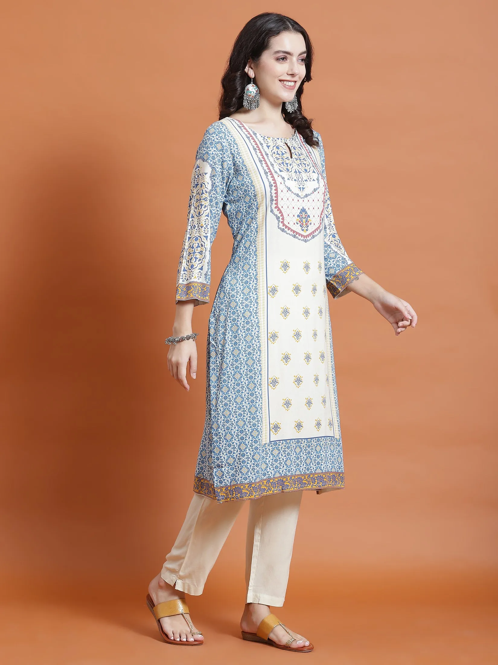 Women MultiOrnamental Print Kurta Trouser Dupatta