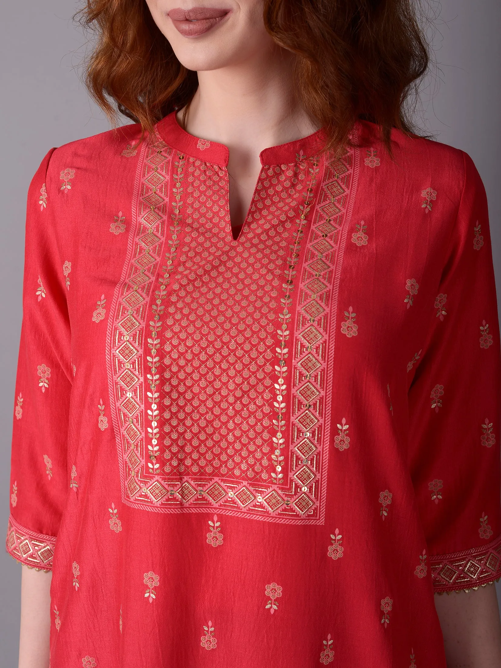 Women Pink Ornamental Printed Kurta