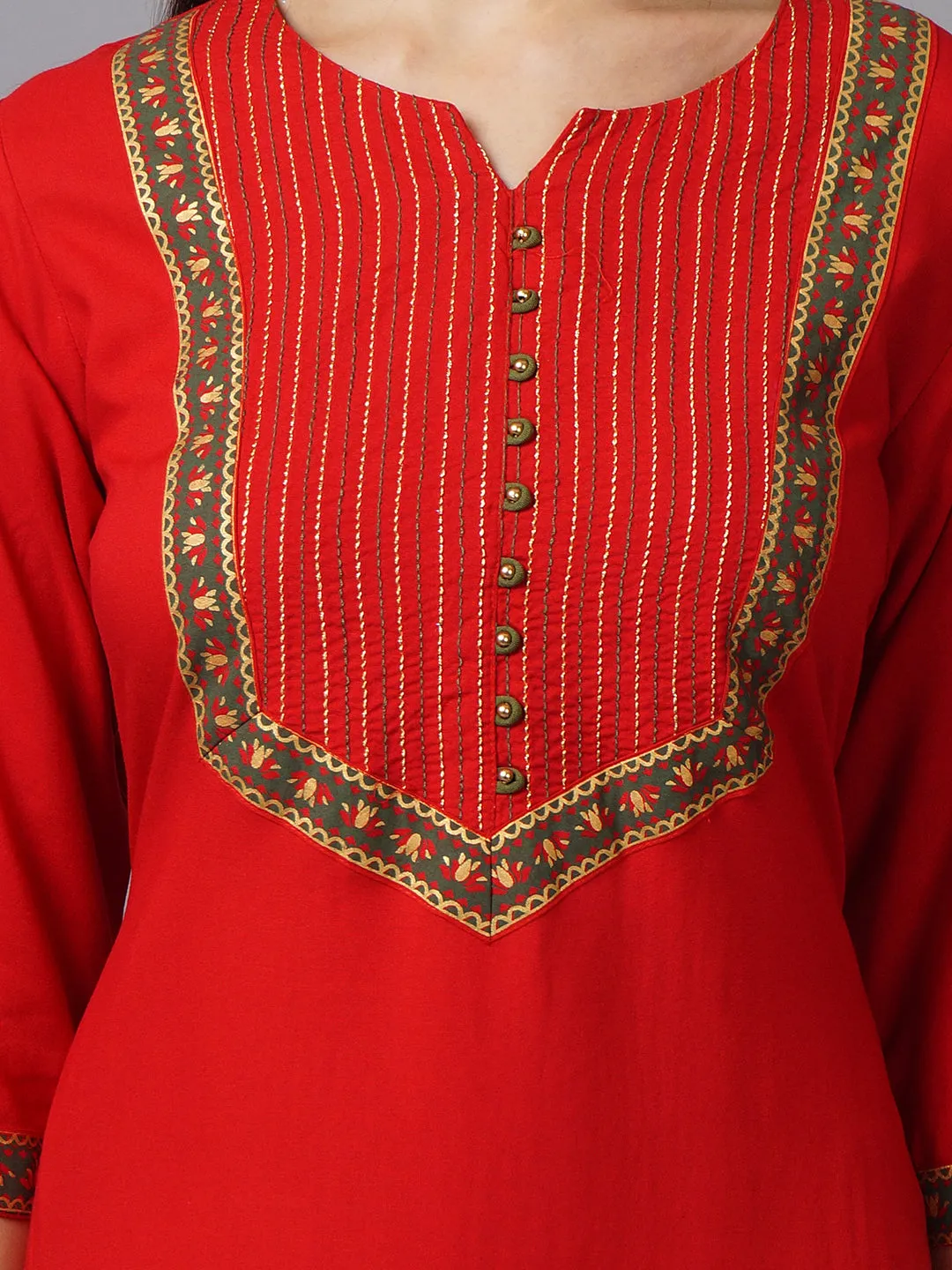Women Red Ornamental Straight Printed Kurta