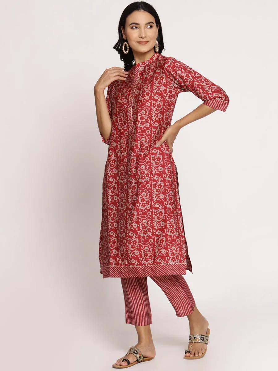Women Red Straight Kurta With Trouser