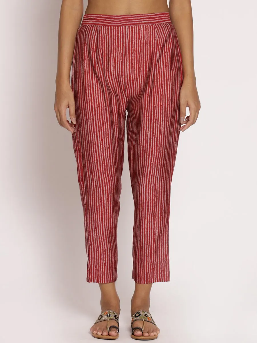 Women Red Straight Kurta With Trouser