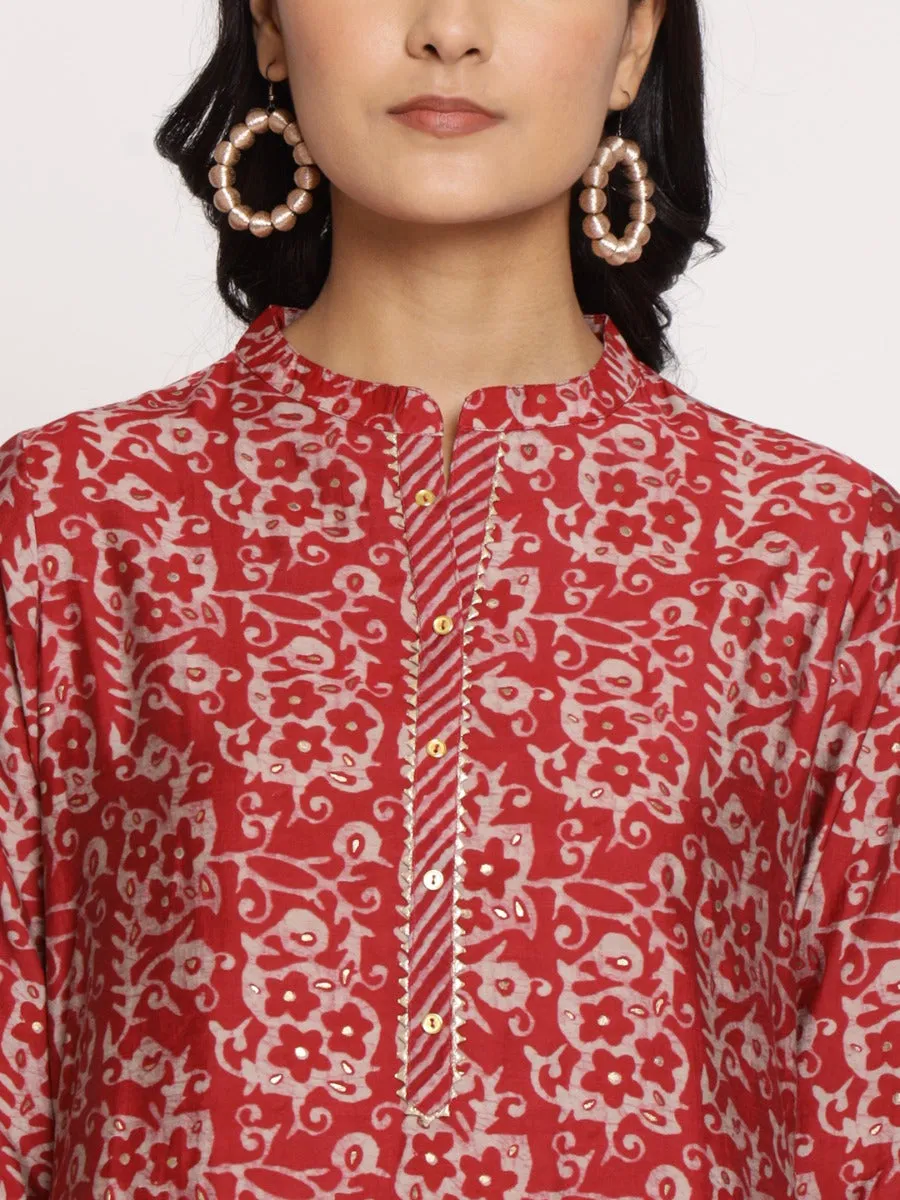 Women Red Straight Kurta With Trouser