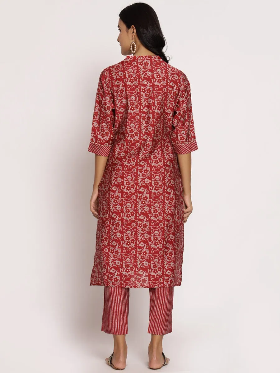 Women Red Straight Kurta With Trouser