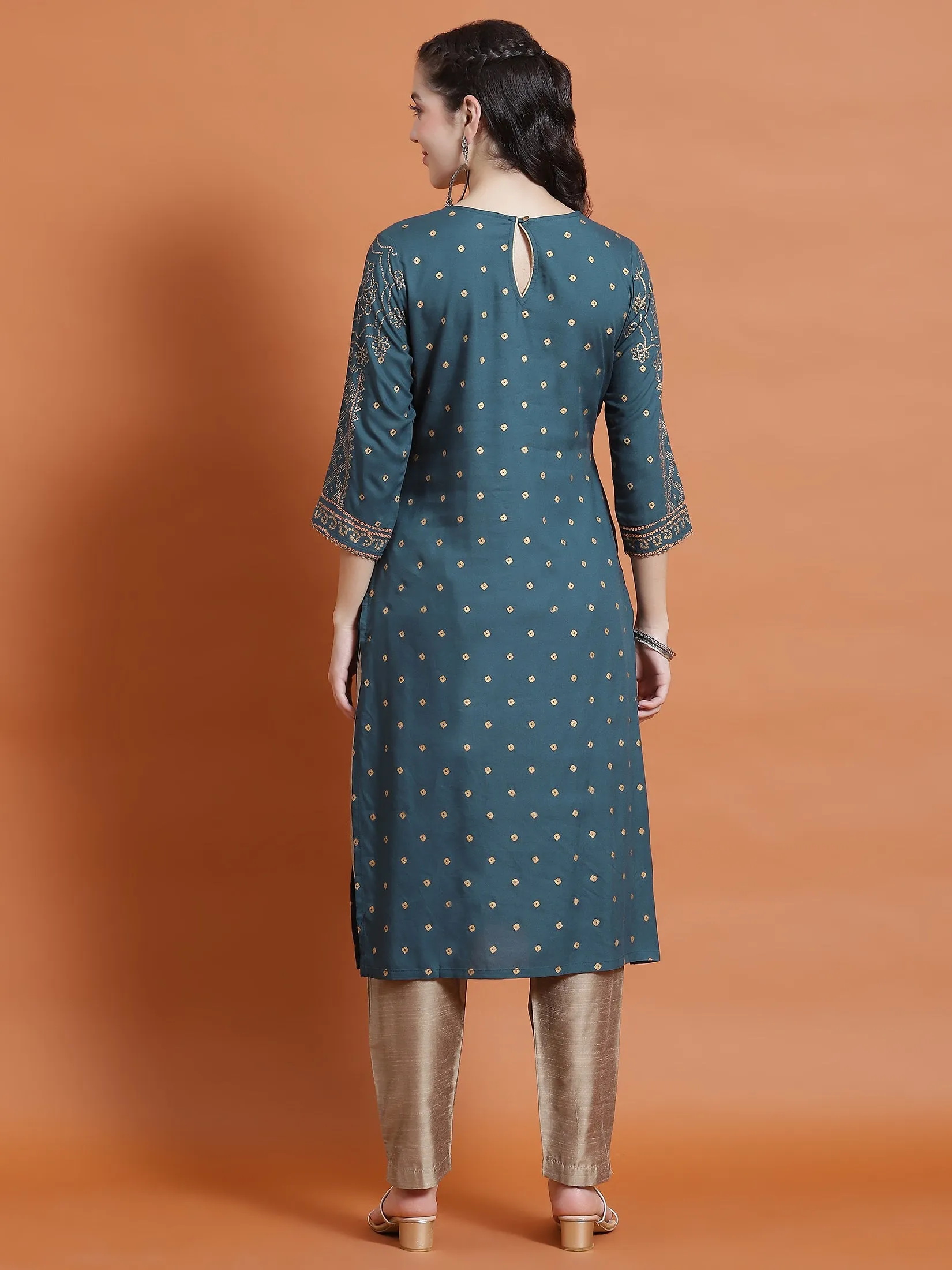 Women Teal Ornamental Print Kurta