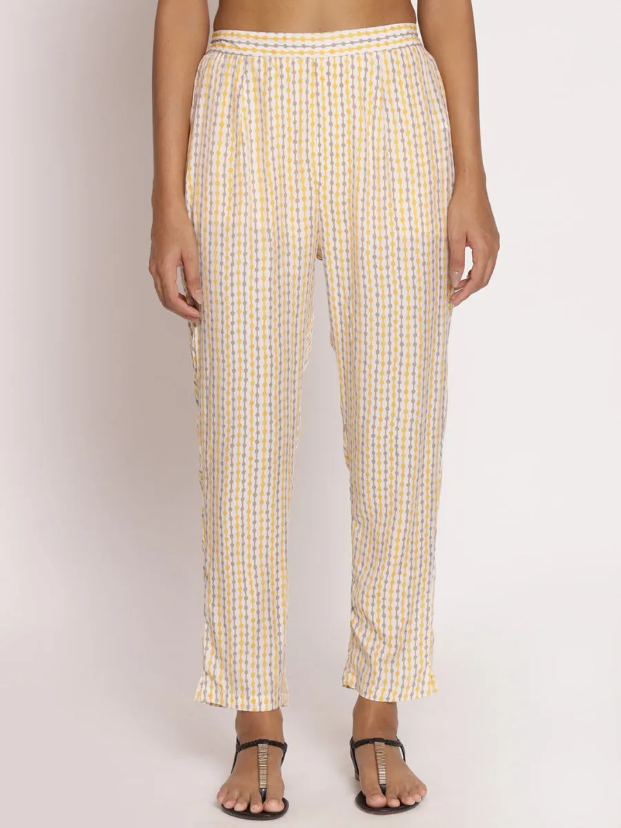 Women Yellow Ornamental Printed Kurta With Trouser