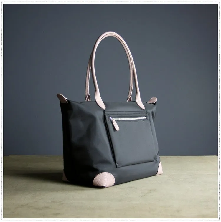 Womens Black Nylon Shoulder Tote Medium Black Nylon Handbag Purse for Ladies