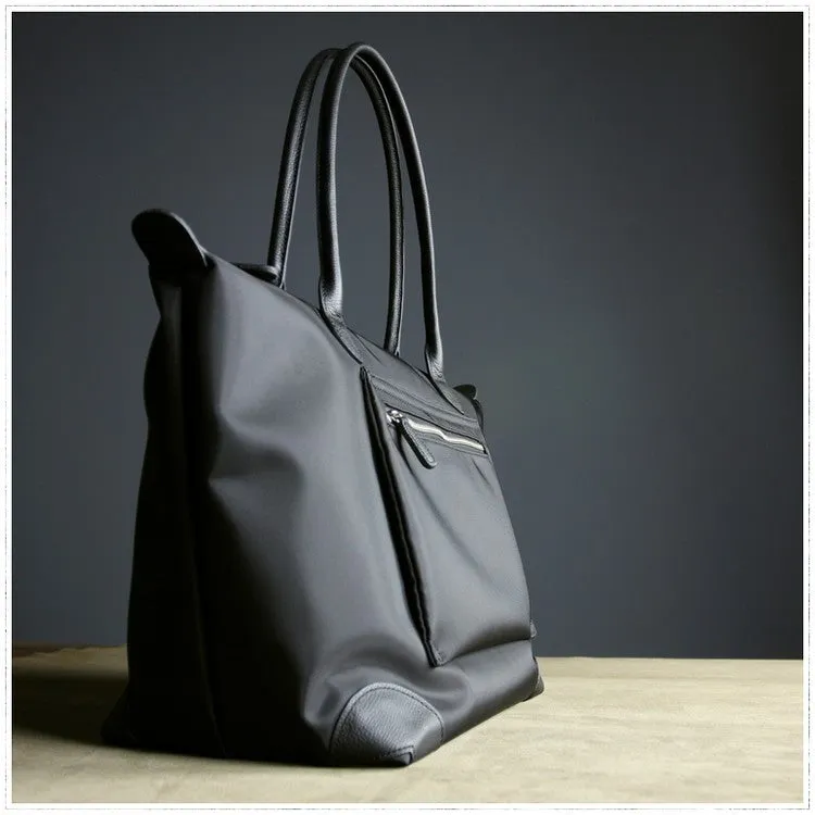 Womens Black Nylon Shoulder Tote Medium Black Nylon Handbag Purse for Ladies