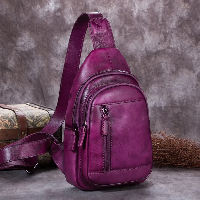 Womens Leather Fanny Pack Across Chest Crossbody Sling Bag For Women