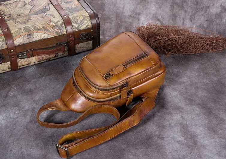 Womens Leather Fanny Pack Across Chest Crossbody Sling Bag For Women