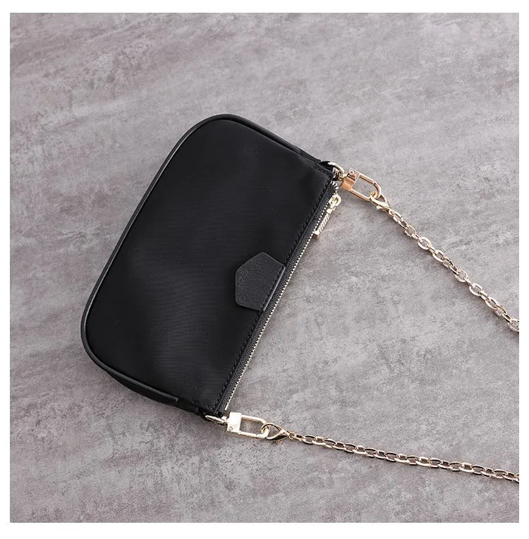 Womens Nylon Mini Shoulder Bag Womens Black Nylon Chain Shoulder Purse Nylon Chain Purse for Ladies