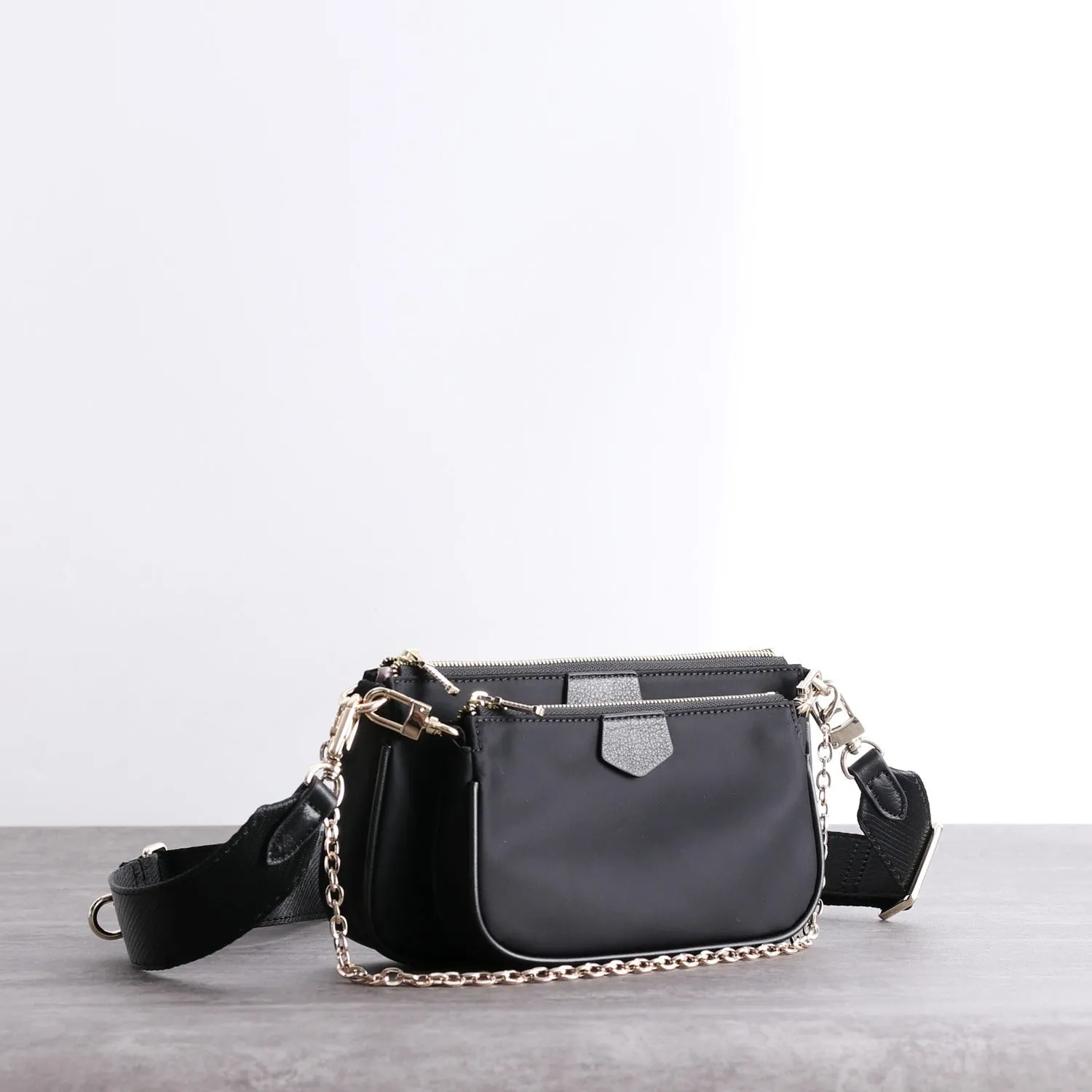 Womens Nylon Mini Shoulder Bag Womens Black Nylon Chain Shoulder Purse Nylon Chain Purse for Ladies