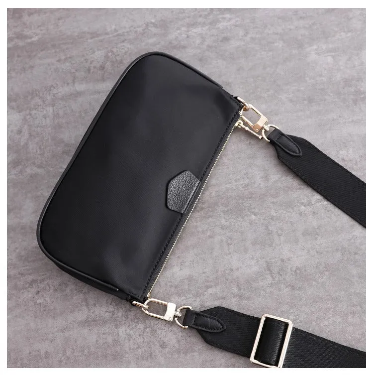 Womens Nylon Mini Shoulder Bag Womens Black Nylon Chain Shoulder Purse Nylon Chain Purse for Ladies