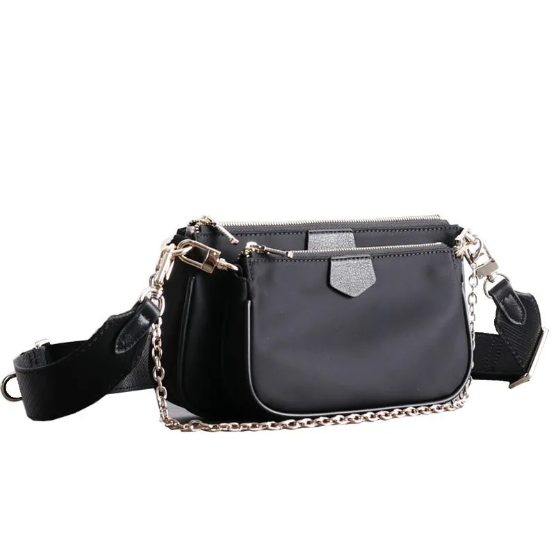 Womens Nylon Mini Shoulder Bag Womens Black Nylon Chain Shoulder Purse Nylon Chain Purse for Ladies