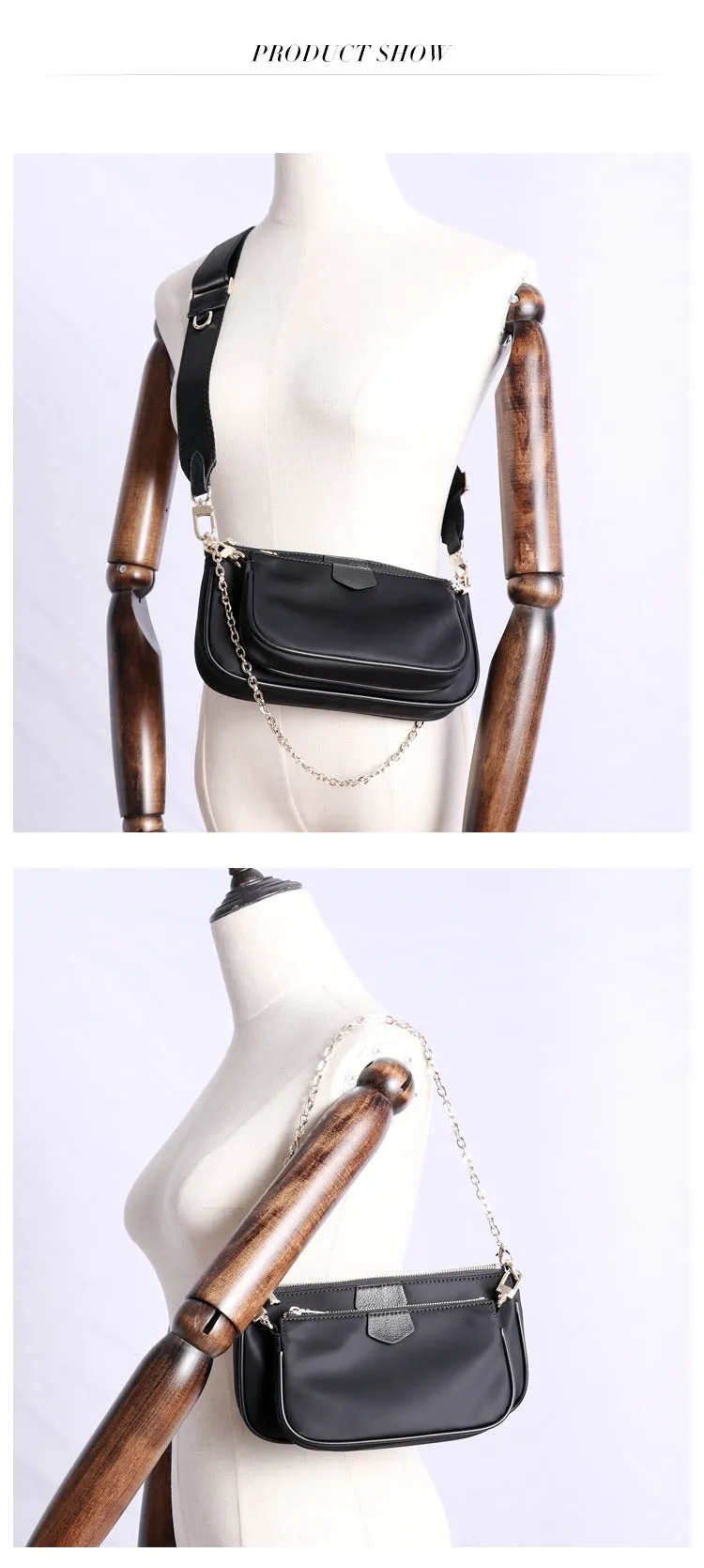 Womens Nylon Mini Shoulder Bag Womens Black Nylon Chain Shoulder Purse Nylon Chain Purse for Ladies