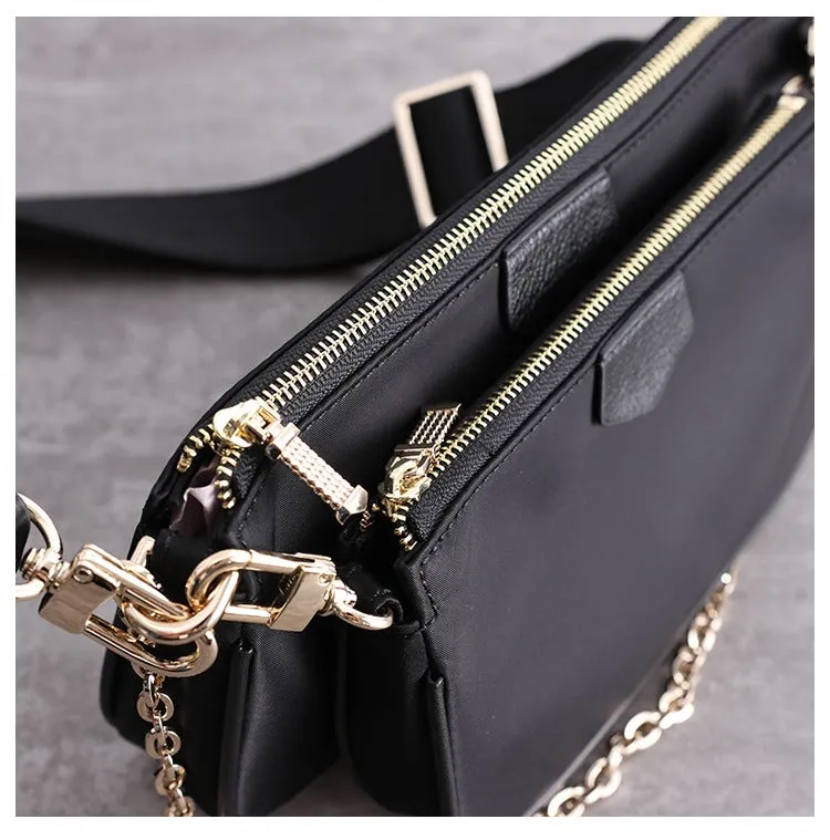 Womens Nylon Mini Shoulder Bag Womens Black Nylon Chain Shoulder Purse Nylon Chain Purse for Ladies