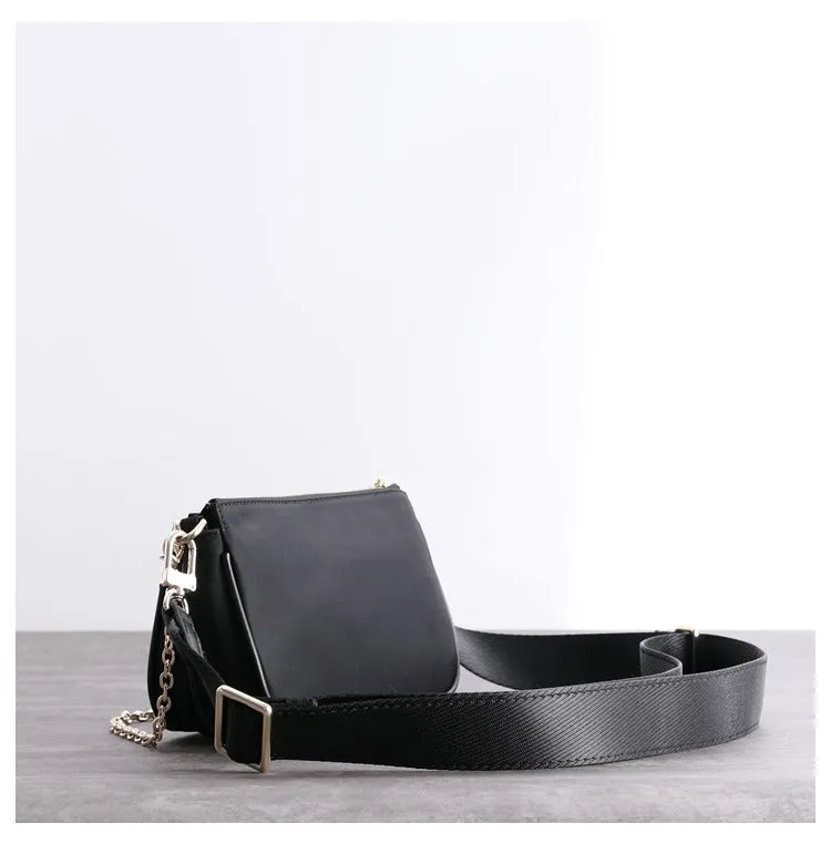 Womens Nylon Mini Shoulder Bag Womens Black Nylon Chain Shoulder Purse Nylon Chain Purse for Ladies