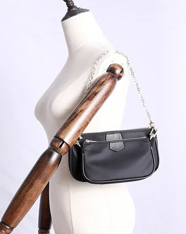 Womens Nylon Mini Shoulder Bag Womens Black Nylon Chain Shoulder Purse Nylon Chain Purse for Ladies
