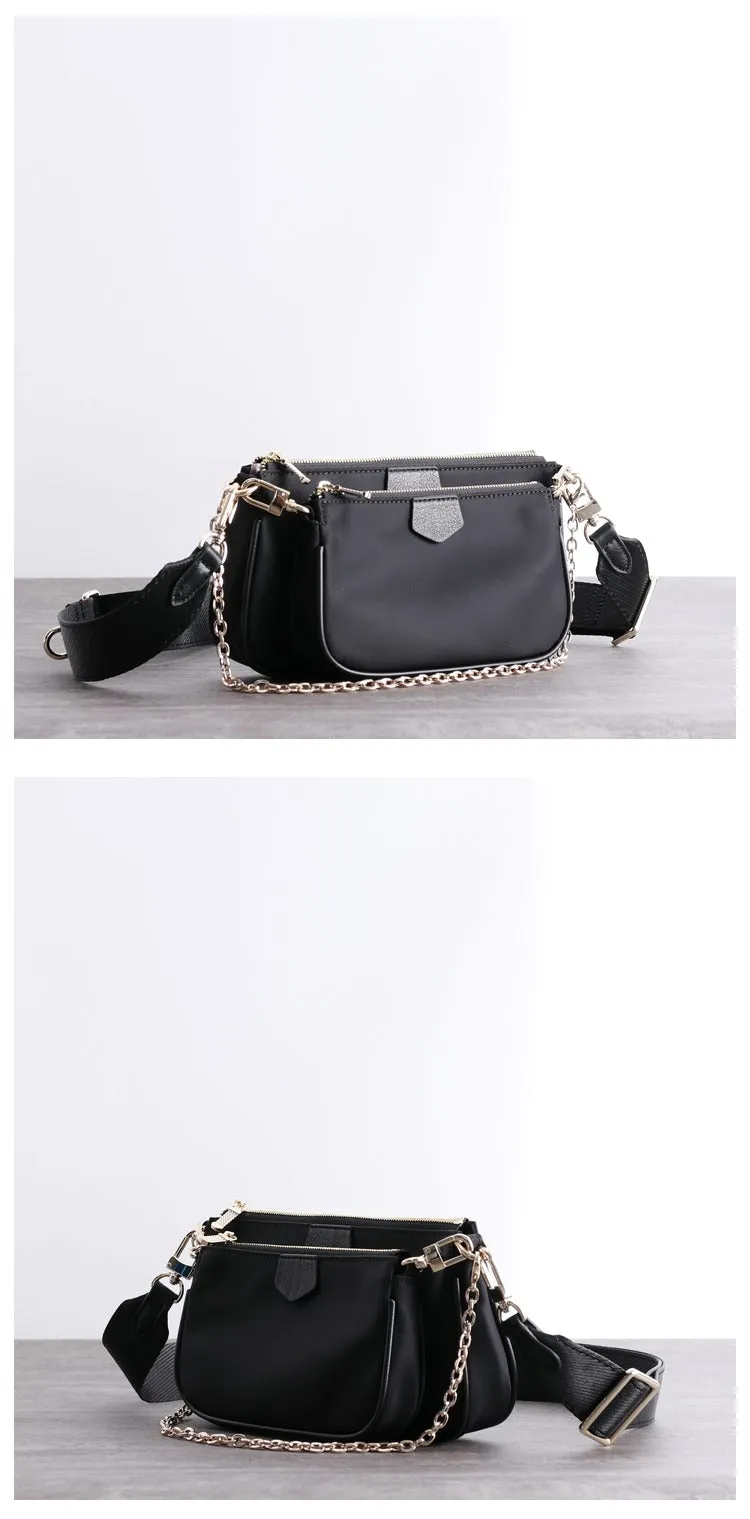 Womens Nylon Mini Shoulder Bag Womens Black Nylon Chain Shoulder Purse Nylon Chain Purse for Ladies