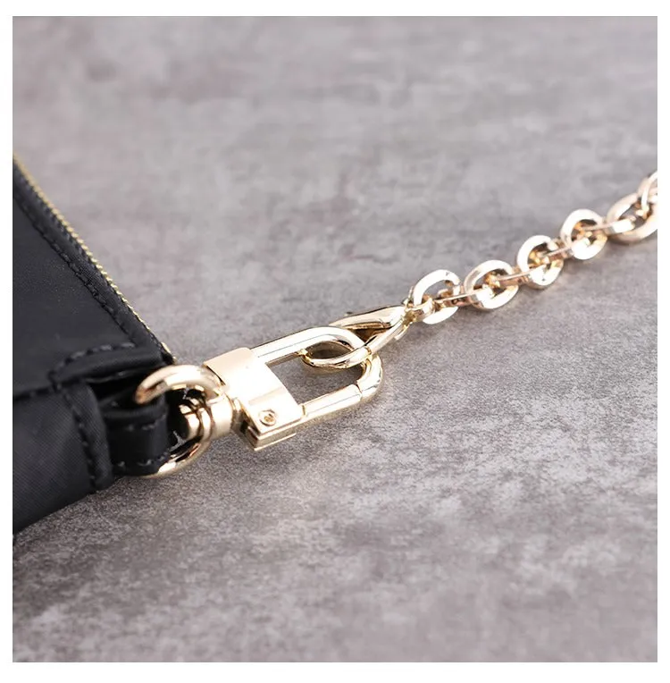Womens Nylon Mini Shoulder Bag Womens Black Nylon Chain Shoulder Purse Nylon Chain Purse for Ladies