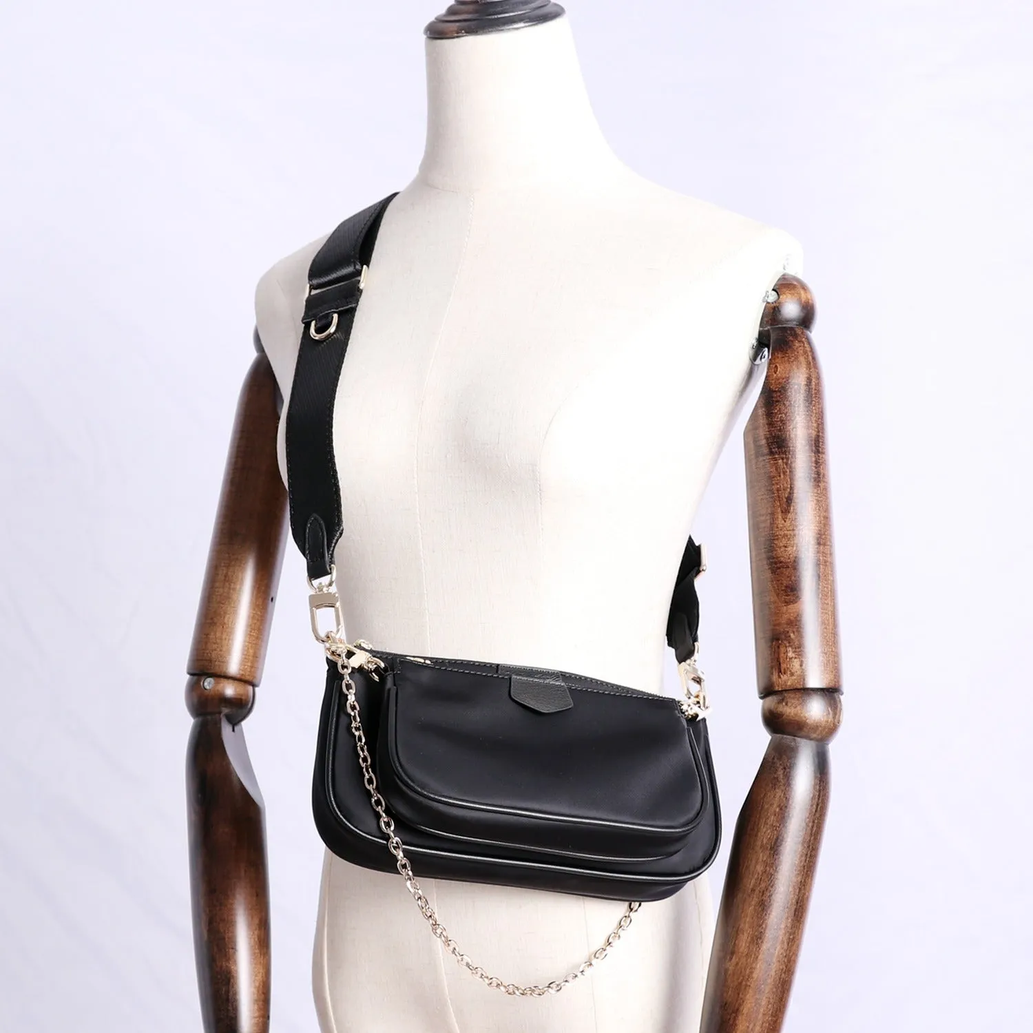 Womens Nylon Mini Shoulder Bag Womens Black Nylon Chain Shoulder Purse Nylon Chain Purse for Ladies