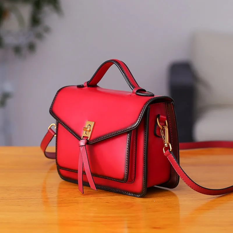Womens Square Leather Satchel Bags Purses Handbags for Women