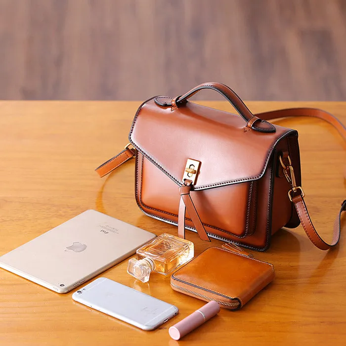Womens Square Leather Satchel Bags Purses Handbags for Women