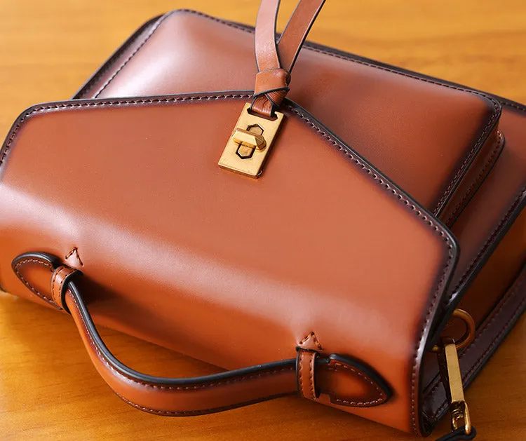 Womens Square Leather Satchel Bags Purses Handbags for Women