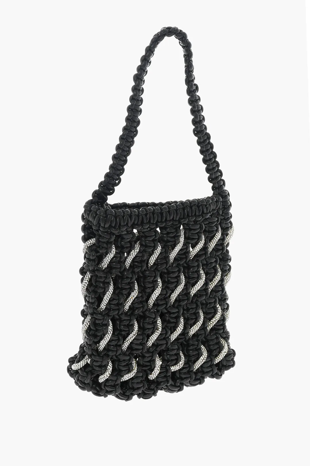 Yuzefi Solid Color Shoulder Bag with Braided Design and Rhinestone