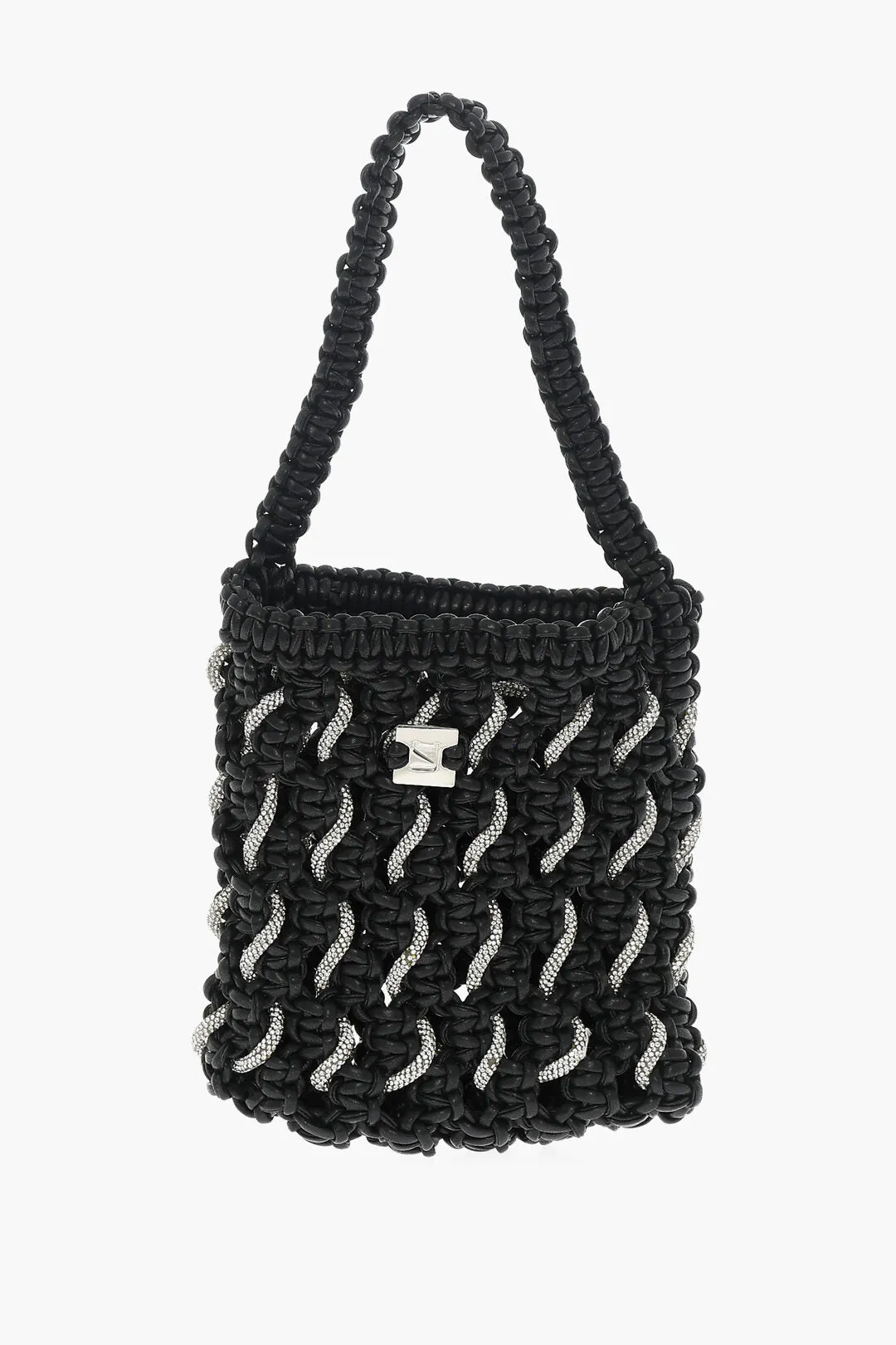 Yuzefi Solid Color Shoulder Bag with Braided Design and Rhinestone