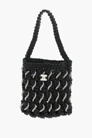 Yuzefi Solid Color Shoulder Bag with Braided Design and Rhinestone