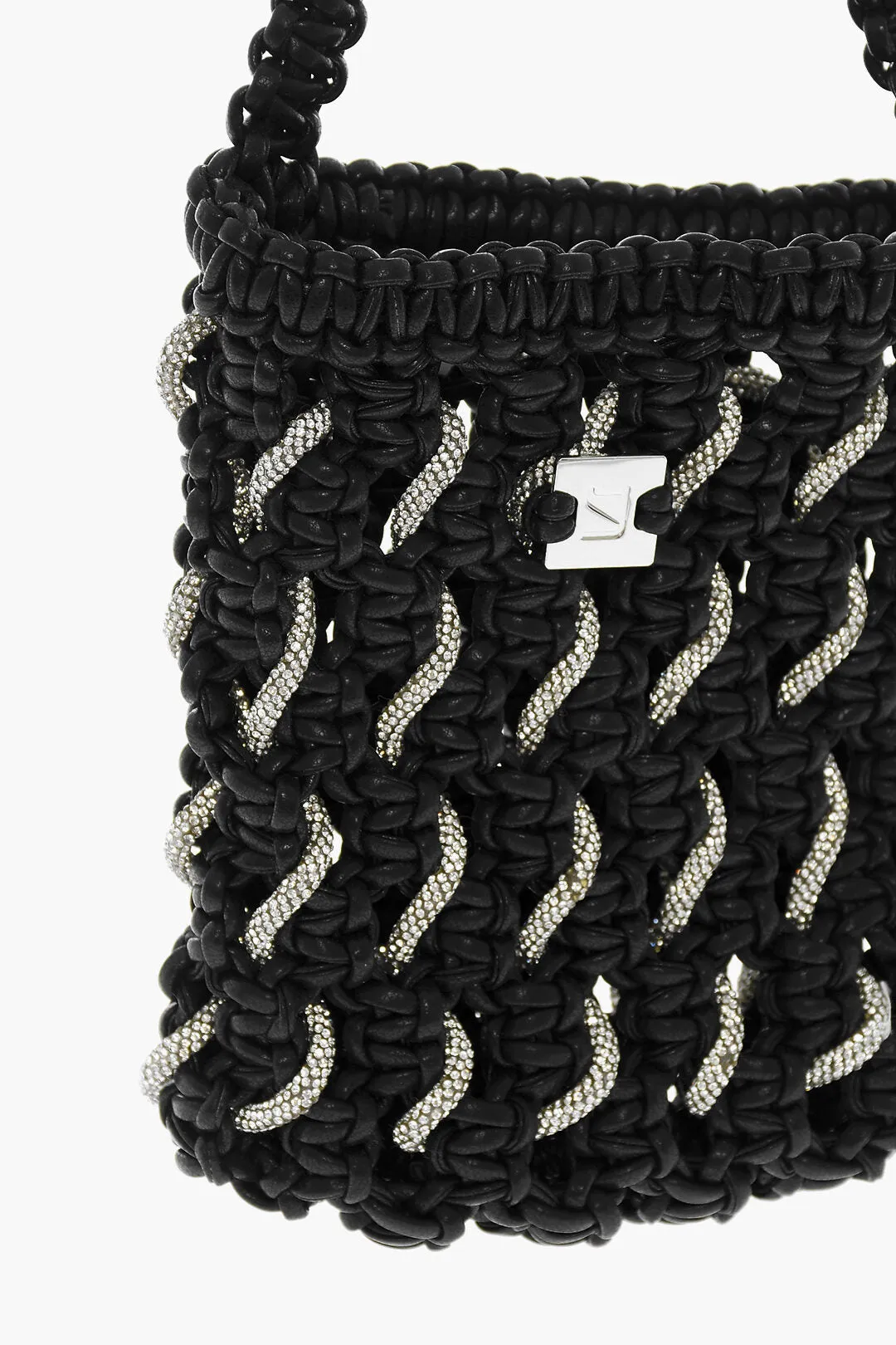 Yuzefi Solid Color Shoulder Bag with Braided Design and Rhinestone